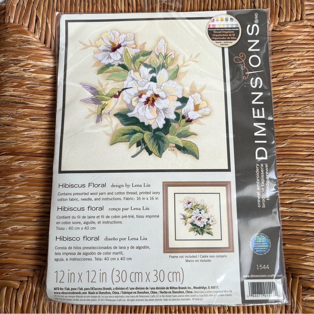 NEW Dimensions Hibiscus Floral Crewel Embroidery Hummingbird Needlework 1544